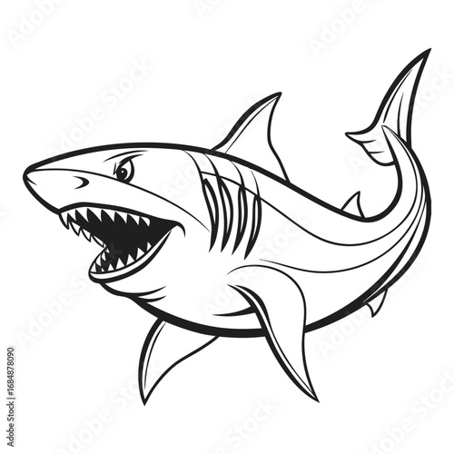 Majestic great white shark with open jaws and sharp teeth ready to pounce in dynamic pose sea predator vector