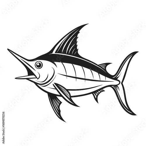 Majestic swordfish illustration sporting its iconic bill and fin detail for seafood and marine life concepts vector