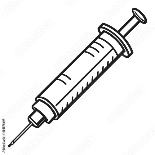 Medical syringe with needle and plunger for injection health care and treatment symbol in outline style vector