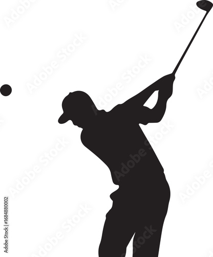 Silhouette of a male golfer swinging a club at a golf ball vector