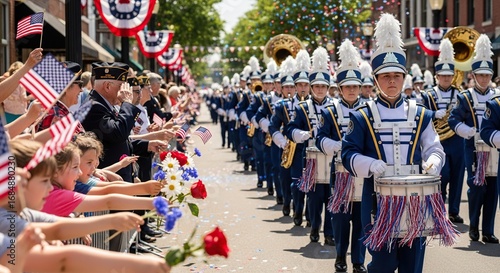 Wallpaper Mural Patriotic Parade: Marching Band, Veterans, and Cheering Crowds Celebrate with Flags and Flowers Torontodigital.ca