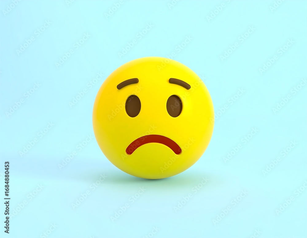 Fototapeta premium 3D yellow sad emoji, light blue background