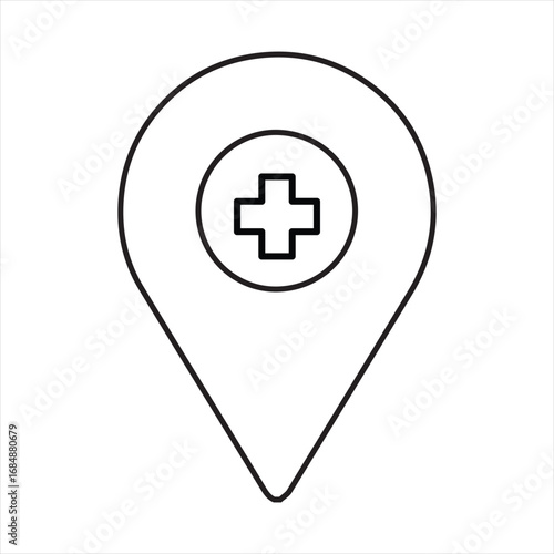 Medical Location Pin Vector Icon for Healthcare and Emergency Services