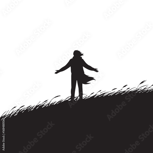 Wanderer Gazing at a Star on a Hilltop