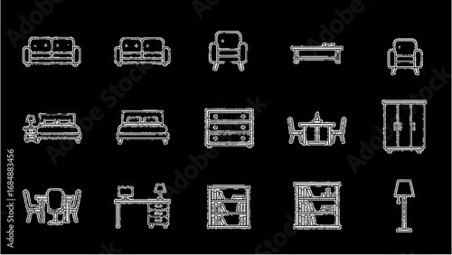 Home Furniture Icons Set | Thin Line Editable Stroke Symbol Collection for Interior Design