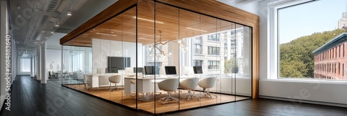 Wallpaper Mural Bright and Modern Open Plan Workspace Interior with Glass Walls and Wooden Accents for Collaboration Torontodigital.ca