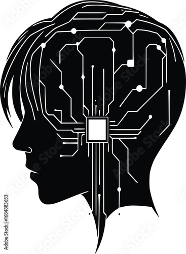 Human Head Silhouette with Electronic Circuit Design 
