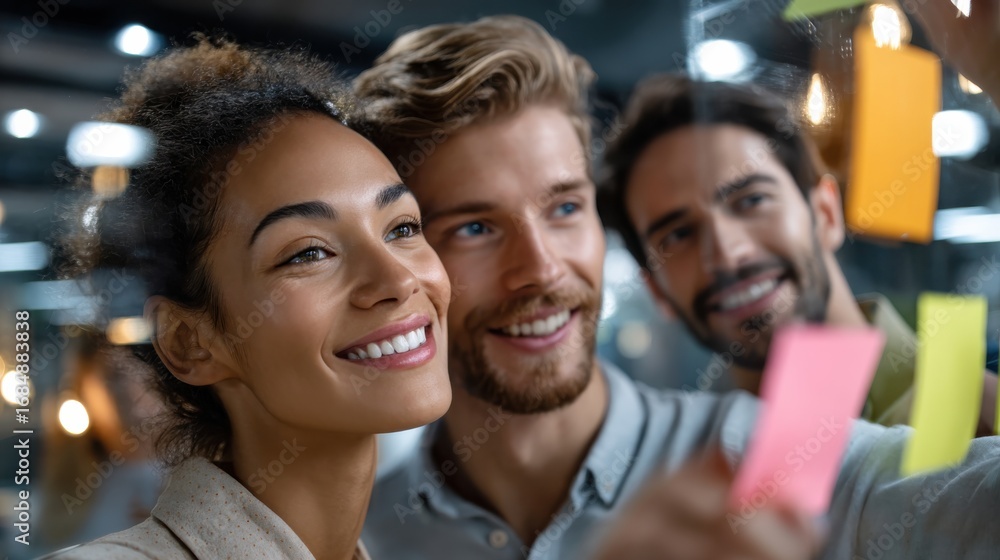 Obraz premium Idea Synchronization: A diverse team of business professionals, captured in a photorealistic moment of intense collaboration and innovation.