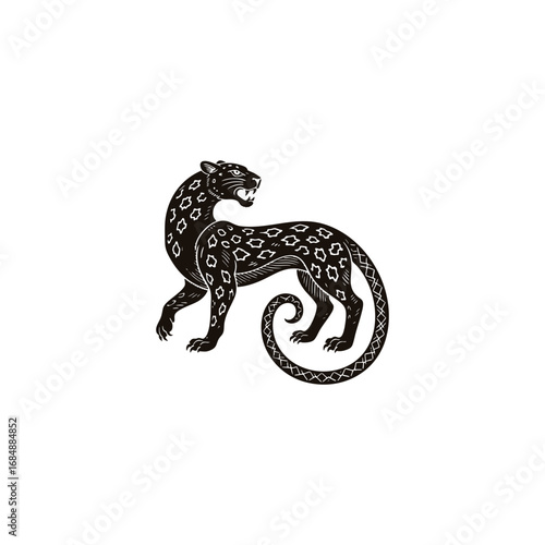 engraved illustration of a roaring leopard or panther in a vintage style vector template