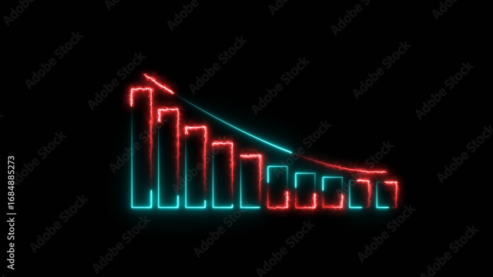 Fototapeta premium Business graph chart arrow lineneon bright magenta red color 4k illustration. on black background growth concept magenta red line 4k illustration. 