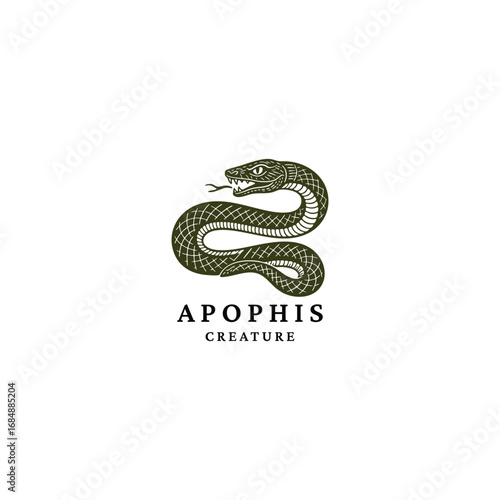 Engraving logo design of Apep (Apophis), the ancient Egyptian serpent god of chaos vector template illustration