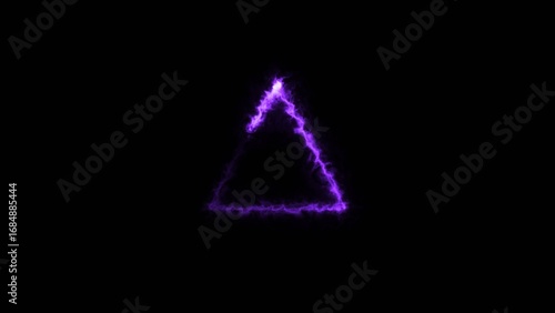 Neon bright geometric triangle purple color 4k illustration on black background. neon line background 4k illustration.