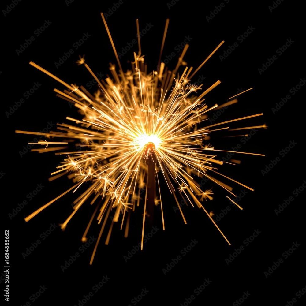 Fototapeta premium Sparkler creating bright golden sparks on a dark background for Diwali 