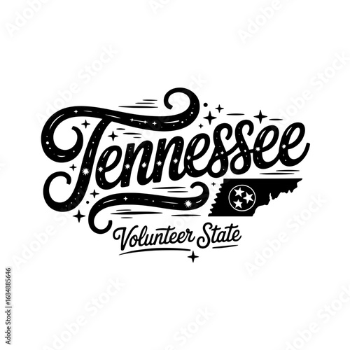 Creative design featuring Tennessee state symbol and volunteer state slogan in bold typography