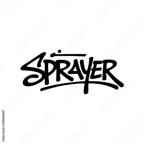 Street art showcasing the word Sprayer in bold, stylized lettering against a plain background