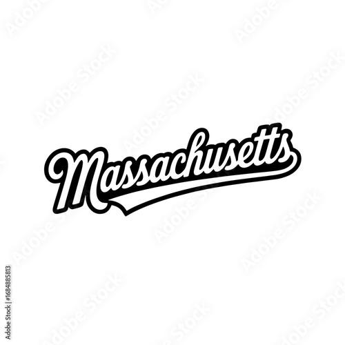 Massachusetts name design with bold script showcasing state pride and creativity in black and white tones