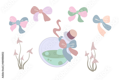 Tableau sur toile Halloween cuty potion in a bottle of toadstools bows