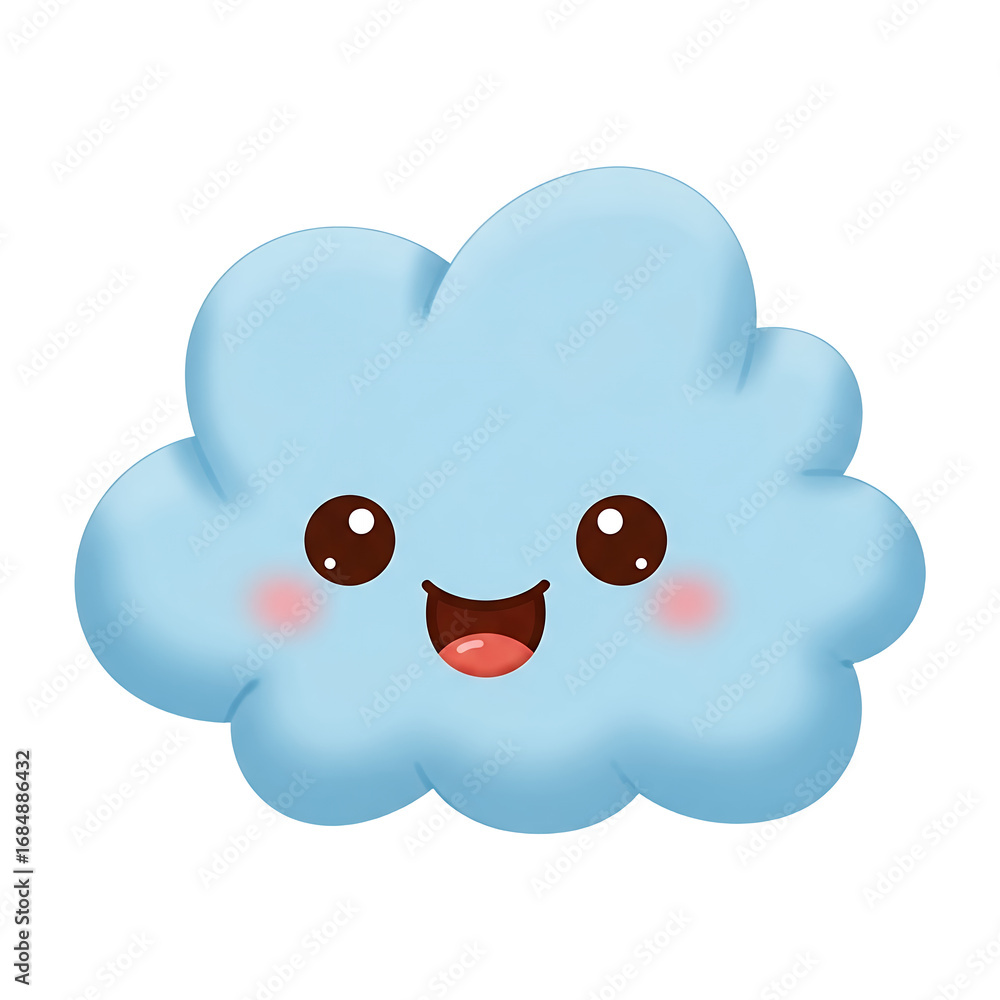 Fototapeta premium Cute Blue Cartoon Cloud Character with Happy Expression Isolated on Black Background Illustration