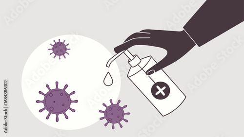 Hygiene Shield: A graphic representation shows a hand dispensing sanitizing gel, creating a protective barrier against the spread of viruses.