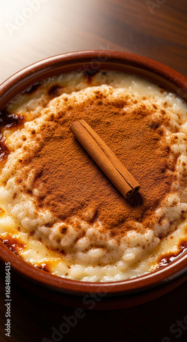 Délicieux riz au lait cuit au four avec cannelle.