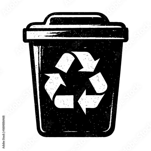 Retro Grunge Recycling Bin Icon - Black and White Vector Illustration for Eco-Friendly and Environmental Concepts