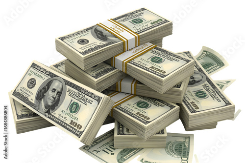 A large pile of us dollar bills isolated on a transparent background