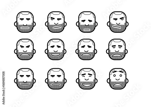 head of bearded man with different facial expressions set vector icons isolated
