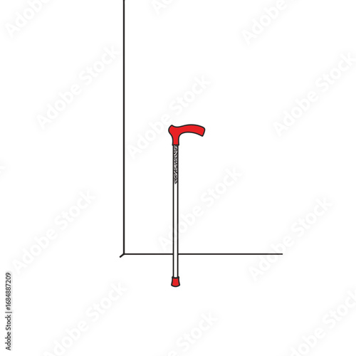 Minimalist walking cane leaning on wall, modern simplicity