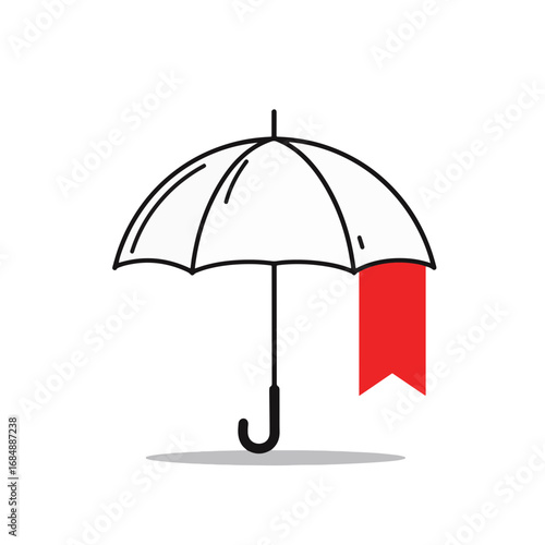 Minimalist umbrella design with red accent on white background, simplicity
