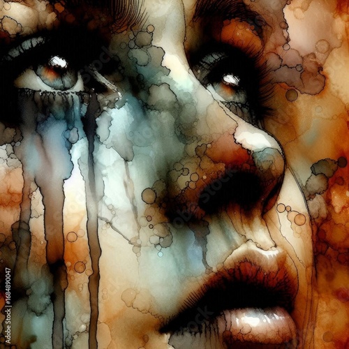 An evocative expression captured in vibrant hues and flowing watercolor techniques
