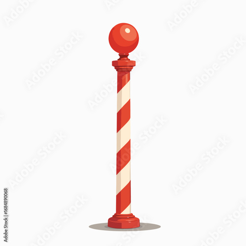 Striking barber pole with red and white spiral stripes against white background, traditional symbol of barbershop services. Vintage barber pole showcases classic design, evoking nostalgia,
