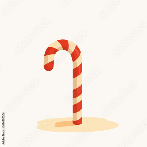 Charming Christmas candy cane with red stripes on white background. Christmas candy cane symbolizes holiday celebrations, offering traditional sweet treat for festivities and seasonal enjoyment.