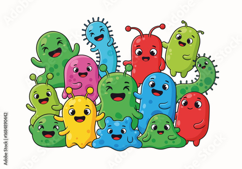 Discover playful germs characters, a diverse and cute cartoon germs collection with various colors and shapes. Playful germs bring a lighthearted take on microbiology,