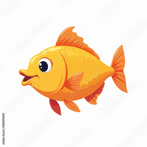 Adorable fish, a cartoon fish with vibrant orange fins and scales, swims cheerfully. This cartoon fish art makes great addition to kids' book or aquarium decor,