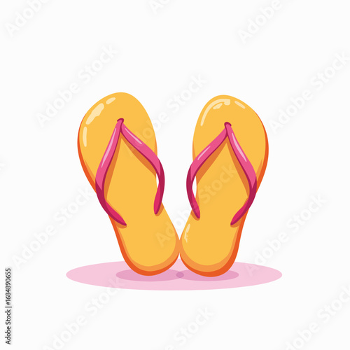 Summery flip flops in bright yellow and pink, symbol of relaxation. These stylish flip flops represent warm weather and carefree style, ideal for summer.