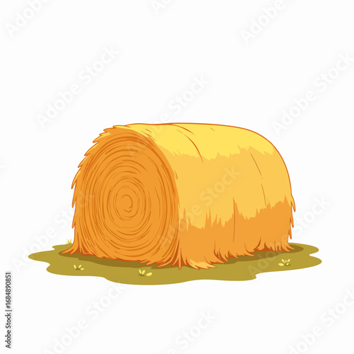 Hay bale on green grass field, showing golden straw texture and cylindrical shape. Hay bale adds rustic charm and agricultural aesthetics to outdoor settings and farm-related themes.