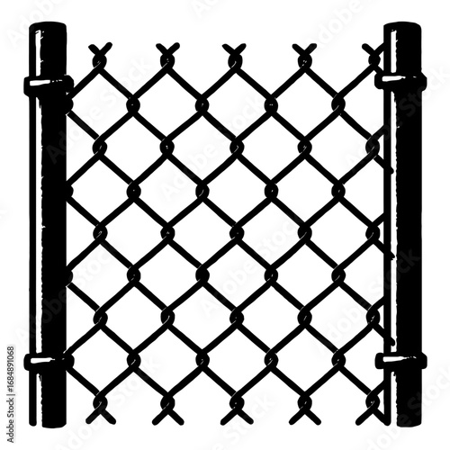 Simple Black and White Vector Illustration of a Chain Link Fence