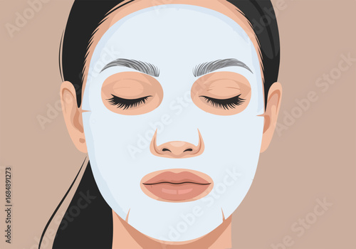 Skincare routine featuring woman with facial mask relaxing at home during evening. Night skincare routine emphasizes calming self-care with soothing facial treatments and skincare products.
