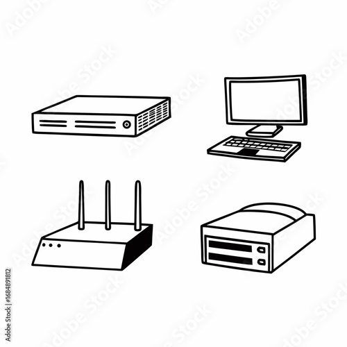 This editable line icon set represents modern information technology concepts including IT management, big data, data analytics, cybersecurity, artificial intelligence, and digital transformation. 