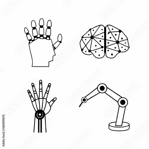 This editable line icon set represents modern information technology concepts including IT management, big data, data analytics, cybersecurity, artificial intelligence, and digital transformation. 