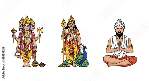 Hindu God Vector Illustration of Brahma Murugan and Patanjali