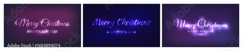 Merry Christmas and Happy New Year neon background