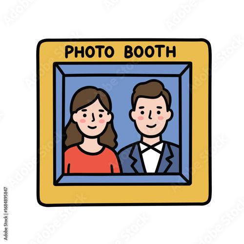 Young couple posing together in photo booth with playful expression  