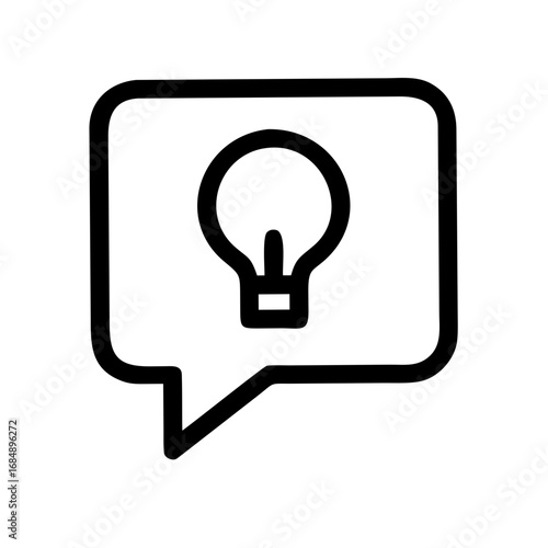 Outline of a light bulb inside a speech bubble representing ideas and communication of innovation and thought