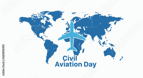 Wallpaper Mural Civil Aviation Day with World Map and Airplane Icon for Travel Blogs, Aviation Websites, Educational Content, Social Media Awareness, and Transportation Articles Torontodigital.ca