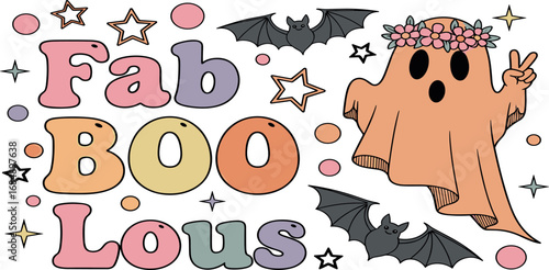 Fab BOO Lous Halloween Design Featuring a Friendly Ghost, Bats, and Stars for Festive Decor
