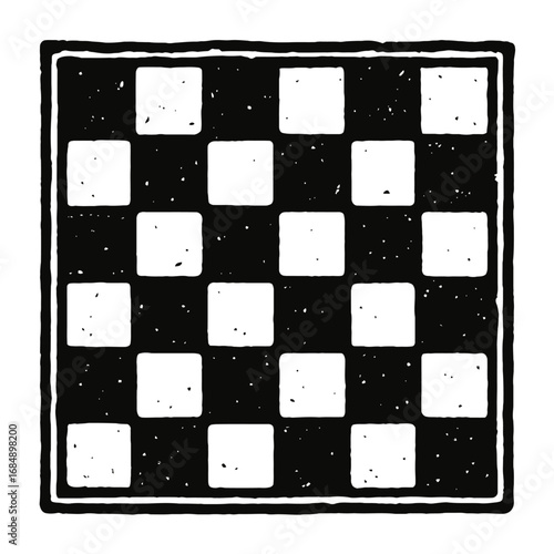 Hand-Drawn Black and White Checkered Chessboard Doodle - A Simple, Textured Illustration for Games and Strategy Concepts