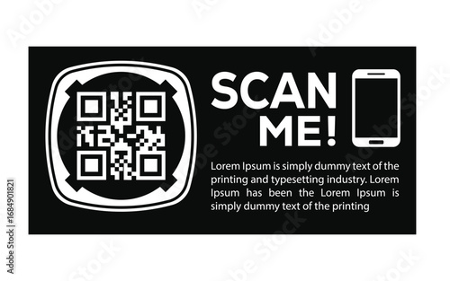 QR code scan icon set. Scan me frame. QR code scan for smartphone. QR code for mobile app, payment and identification. Vector illustration.