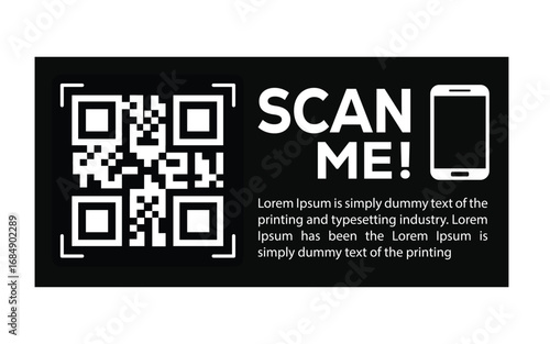 QR code scan icon set. Scan me frame. QR code scan for smartphone. QR code for mobile app, payment and identification. Vector illustration.