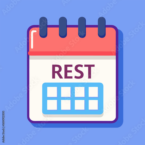 Planner with rest day marked. Cartoon vector illustration.